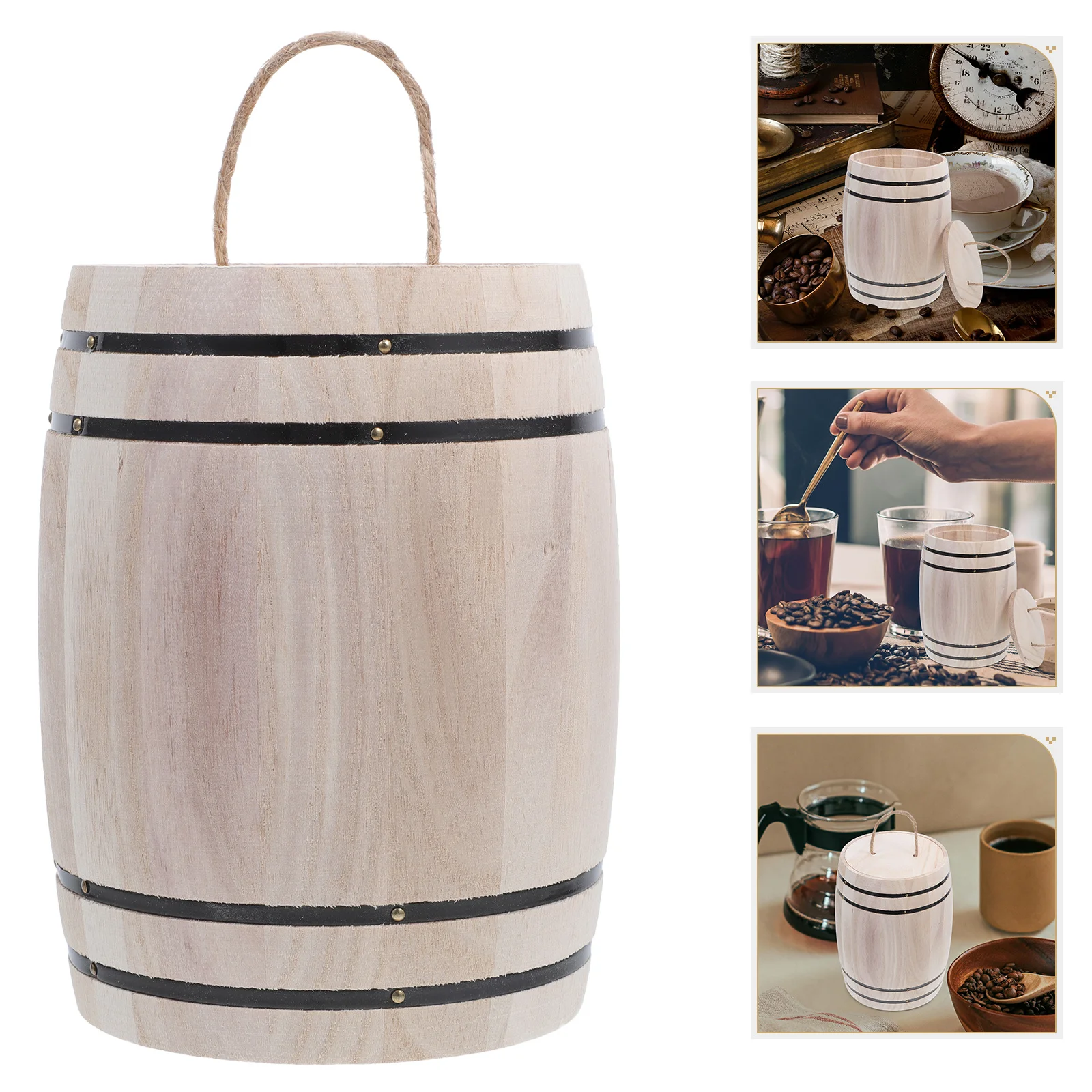 Portalápices de barril de madera, organizador de escritorio, pequeño barril de madera para almacenamiento de té y granos de café, contenedor decorativo para coche de oficina, 1 Uds.