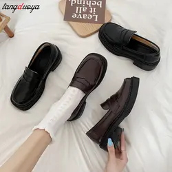 Patent Leather Platform Loafers Women Lolita Shoes Retro brown Chunky Heels Oxfords Shoes Woman College Platform JK Uniform shoe