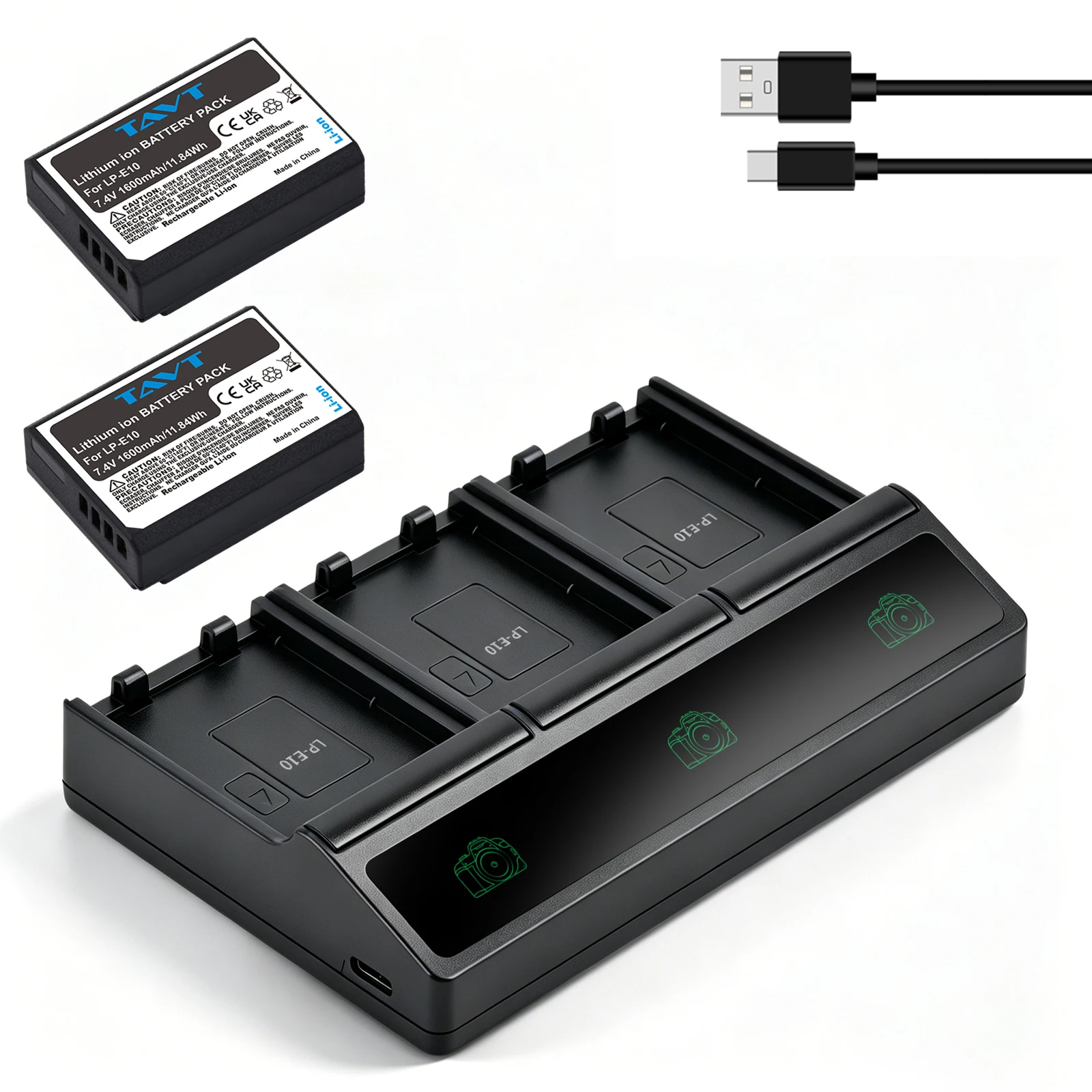 

TAVT 1600mAh LP-E10 LPE10 Battery+3-Slots Charger with Type C Port for Canon EOS Rebel T3 T6 T7 T100 Kiss X50 X70 1100D 1300D