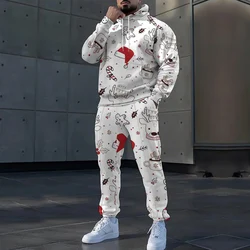 Elk Snowflake 3d Print Fashion Long Sleeve Hoodie & Pants Suits Męski dres Casual Drawstring Sweatshirt Men Two Piece Set