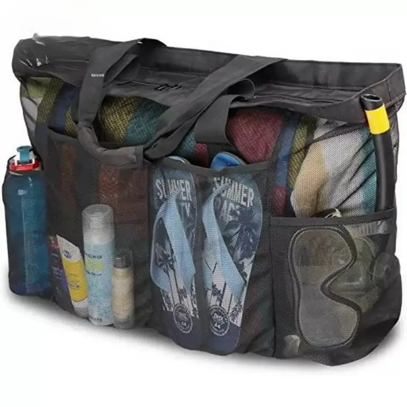large-capacity-breathable-outdoor-picnic-nylon-mesh-beach-bag-with-multiple-pockets-toy-storage-bag-beach-bag