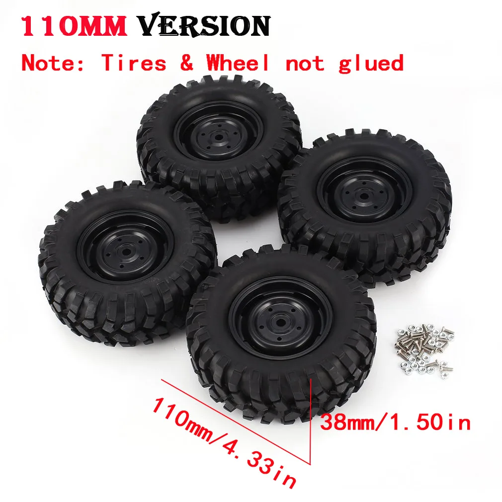 4szt. 1,9 cala 96mm/110mm 1/10 RC Crawler Car Rubber Wheel Rim Tire Beadlock do RC HSP Redcat Traxxas AXIAL SCX10 90046 RC4WD