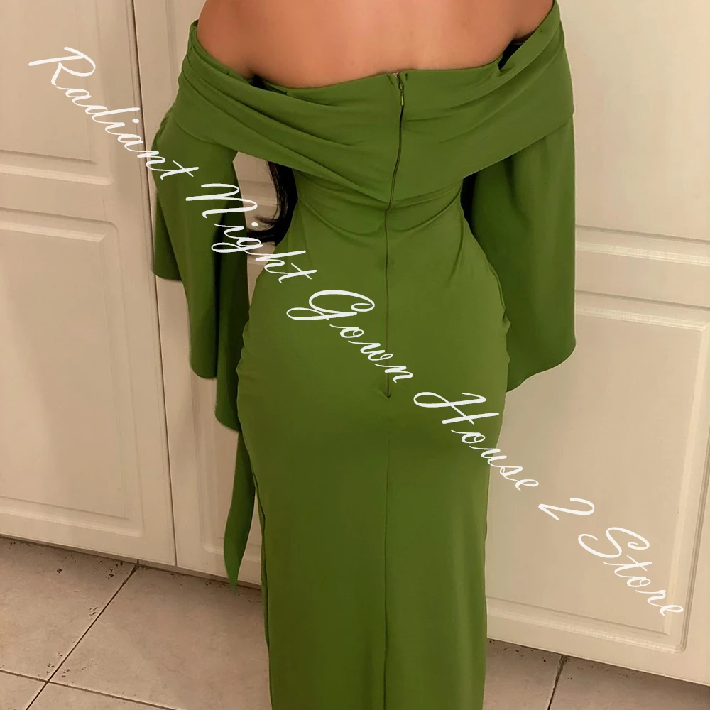 Customized Jersey Straight Off the Shoulder Evening Dress Boat Neck Floor Length Long Sleeves Zipper Back Vestidos para mujer