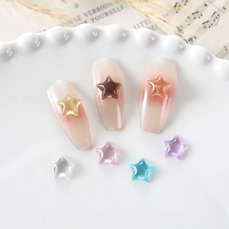 50Pcs Ice Transparent Nail Art Resin Charms Mini Star Multi-Colors Nail Flatback Rhinestones 10x10mm DIY Stones Crafts