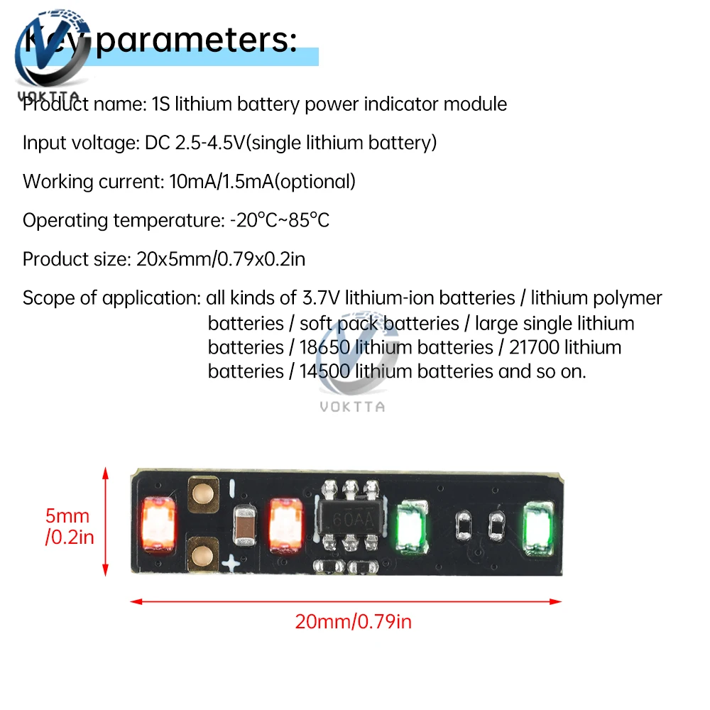 5PCS Mini โมดูลวัดแสง 1S 3.7-4.2V แบตเตอรี่ลิเธียม Power Meter Indicator Board ไฟ LED จอแสดงผลโมดูล