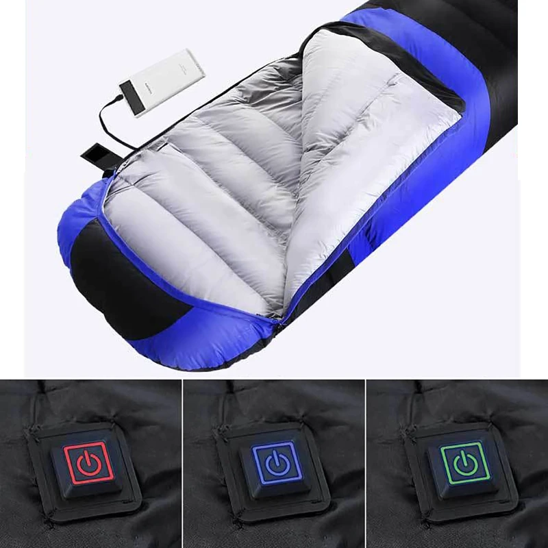 USB-Camping-Schlafsack, ultraleicht, wasserdicht, warm, mit Umschlag, Rucksack-Schlafsäcke für Outdoor-Reisen, Wandern, Heizmatte – Detail 21