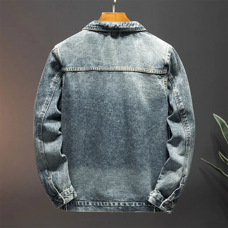 Korean denim jacket men's street fashion youth casual loose trendy retro workwear washed high-end men's top