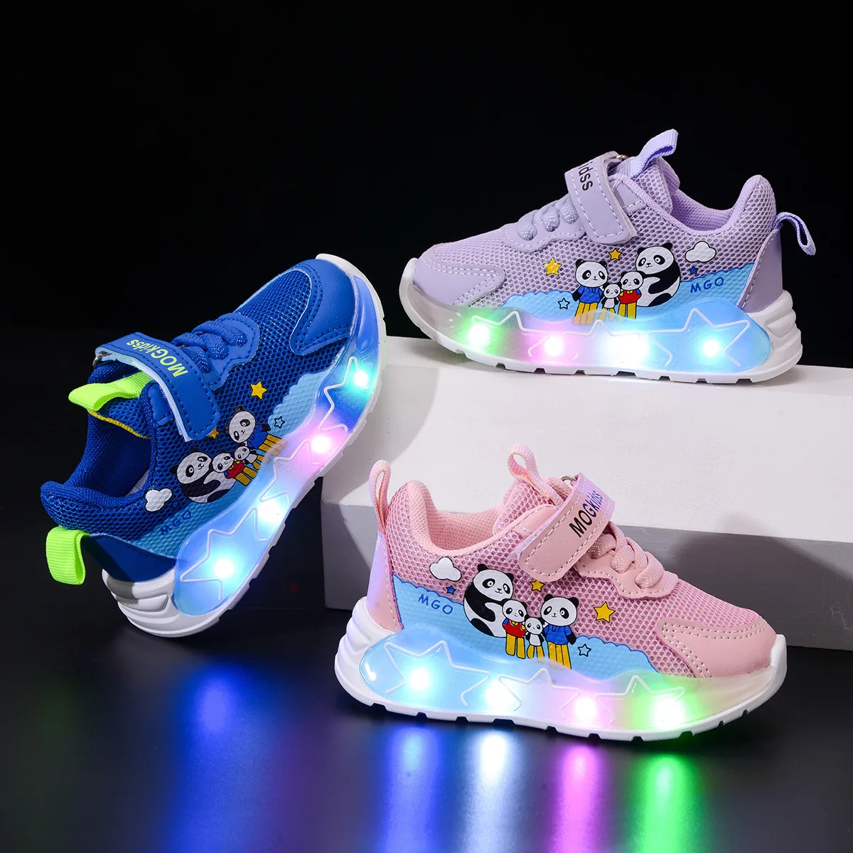 Kids'Casual Shoes Led Light Solid Color Mesh Autumn Fashion Shoes For Children Breathable Anti-slip Purple Pink Size 21-30