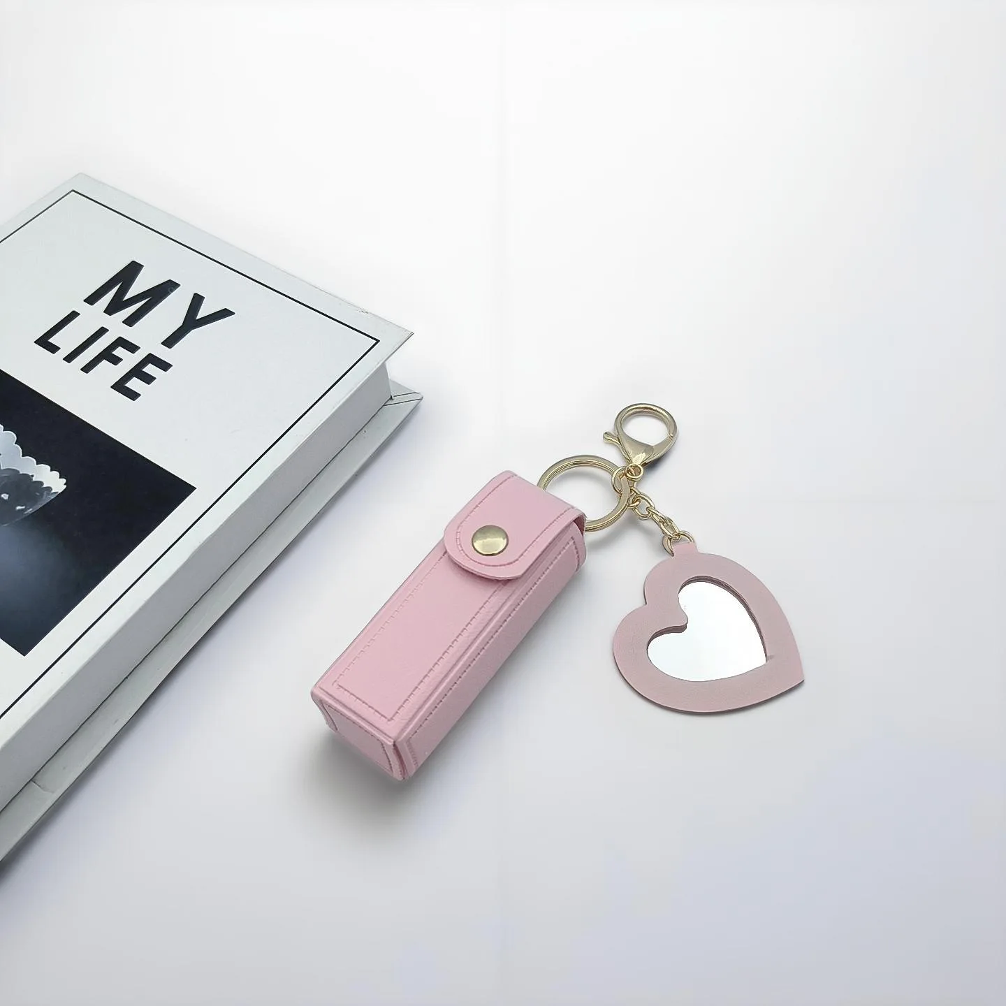Fashion Leather Keychain with Mirror, Trendy Mini Pouch