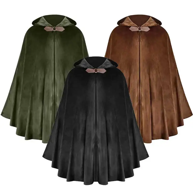 

Medieval Knight Hooded Cloak for Men Renaissance Velvet Cape with Hood for Cosplay Halloween Costume Dress Up
