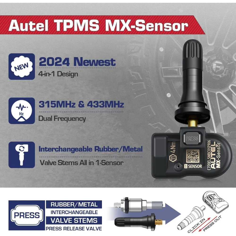 Autel-2-in-1 Sensor De Substituição De Pneu De Borracha, Sensor TPMS MX-Sensor, 315MHz e 433MHz, Dupla Freqüência, Todos