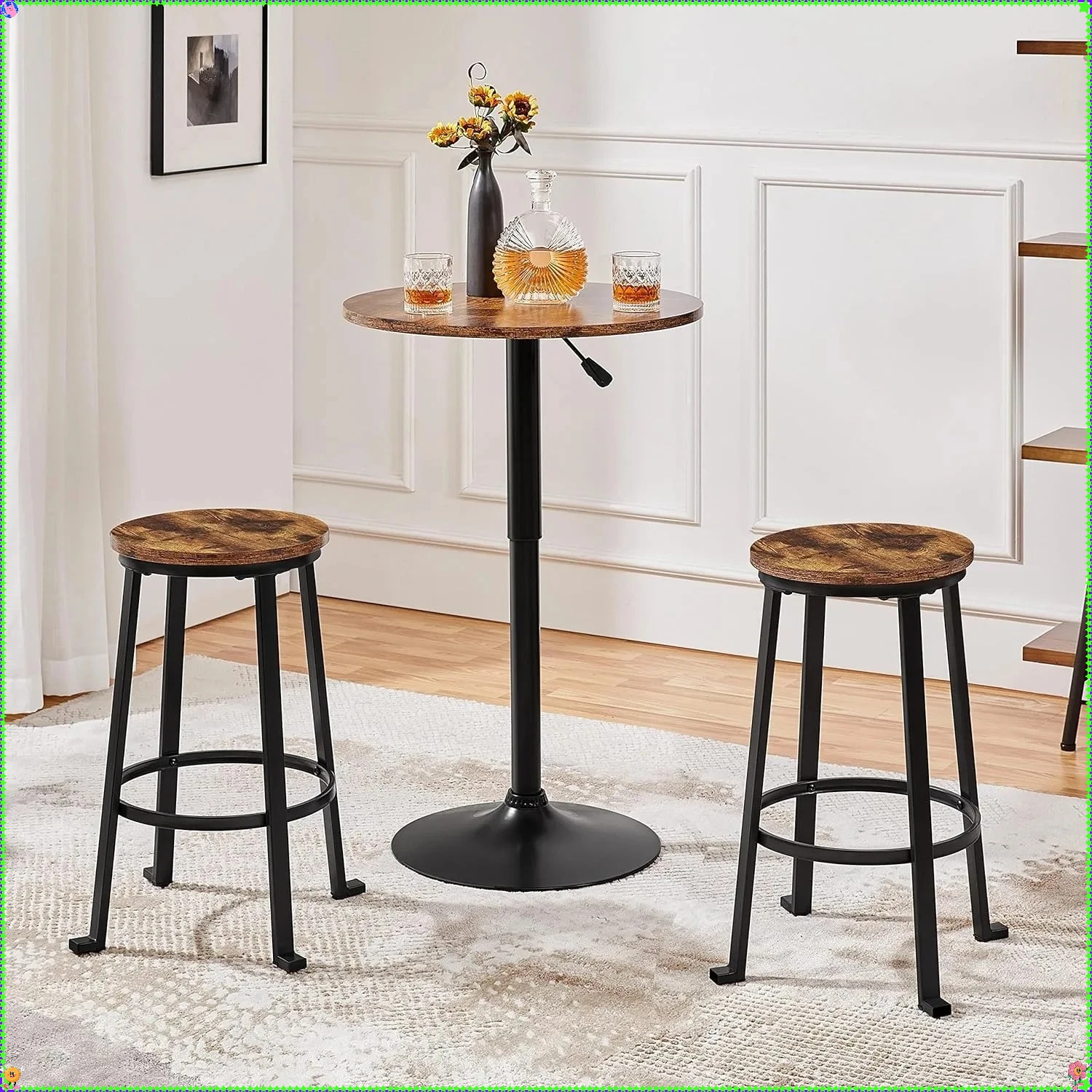 Banco de bar estilo industrial de 24", banco redondo marrom sem encosto com pernas e apoio para os pés de metal resistente, para bar, pub, caverna masculina