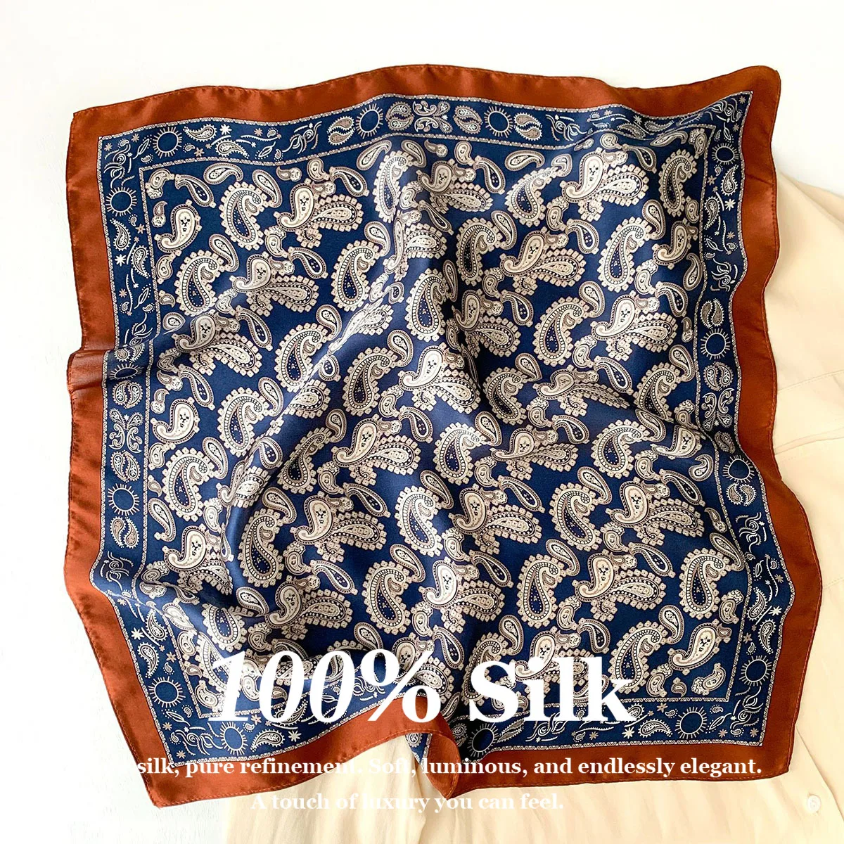 Neuer 100% Echter Seidenschal mit Paisley-Druck, Modischer Quadratischer Schal für Damen, Foulard, Bandana, Stirnband, Hijab, Pashmina, Poncho