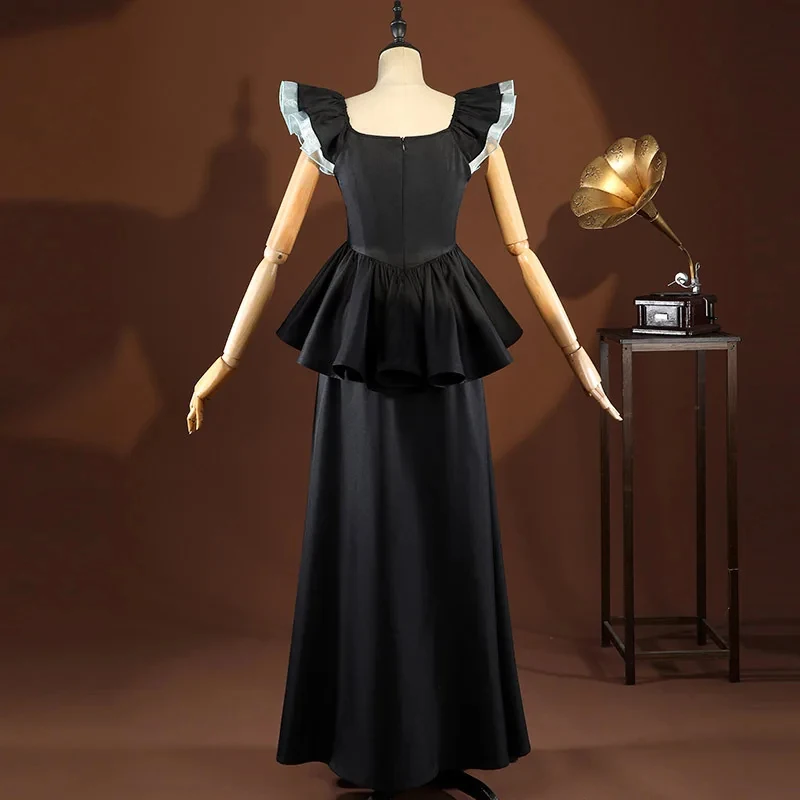 ER1KKurokawa Akane Cosplay Costume Wig Anime Oshi No Ko Season3 Gothic Black Ruffle Peplum Maxi Gown Halloween Party Outfit5H[[ - view 3