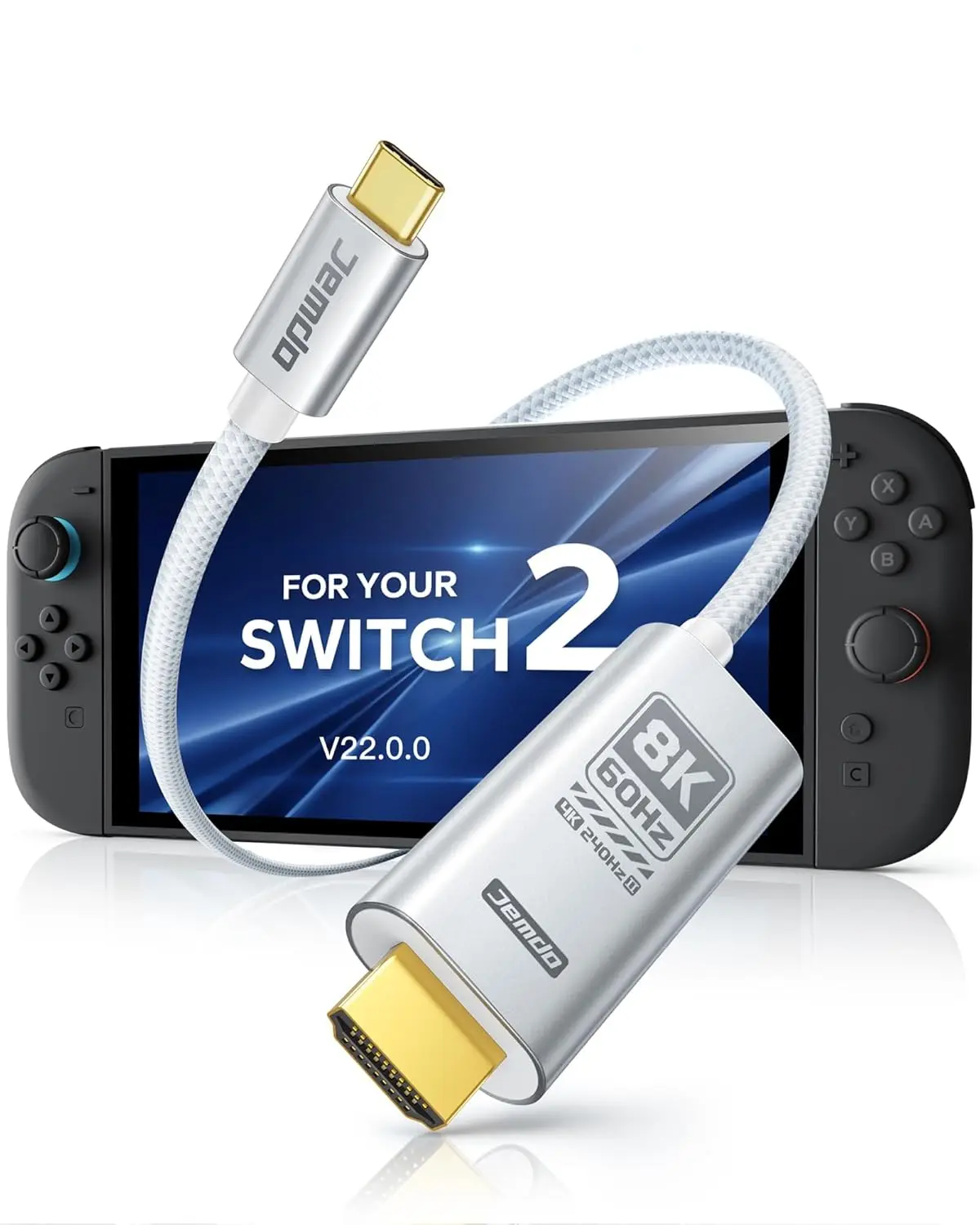 

Switch 2 (22.0.0) Dock HDMI Cable 8K@60Hz HDR/ 4K@240Hz, 6.6ft USB-C to HDMI 2.1 48Gbps TV Dock, 100W PD Play While Charging