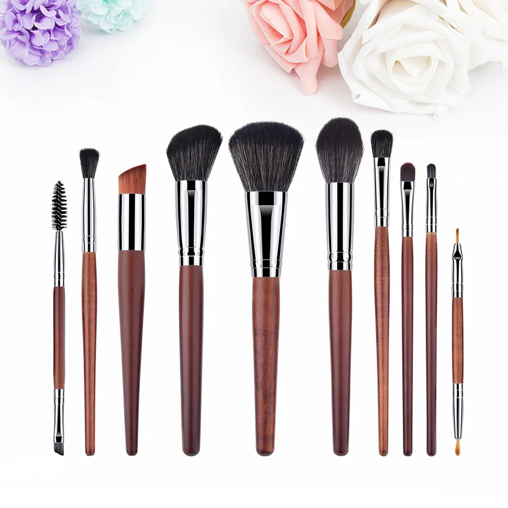 

10pcs Wooden Handle Nylon Bristles Makeup Brush Cosmetics Powder Blush Brush Kit for Woman Ladies ( -072)