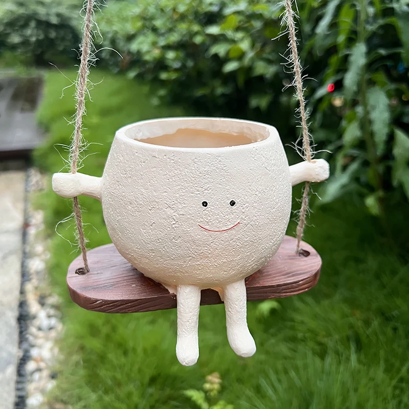 1Set Swing Face Planter Pot Smiling Face Resin Flower Pot Home decor desktop ornament Planter Wall Hanging Flower Pot Garden