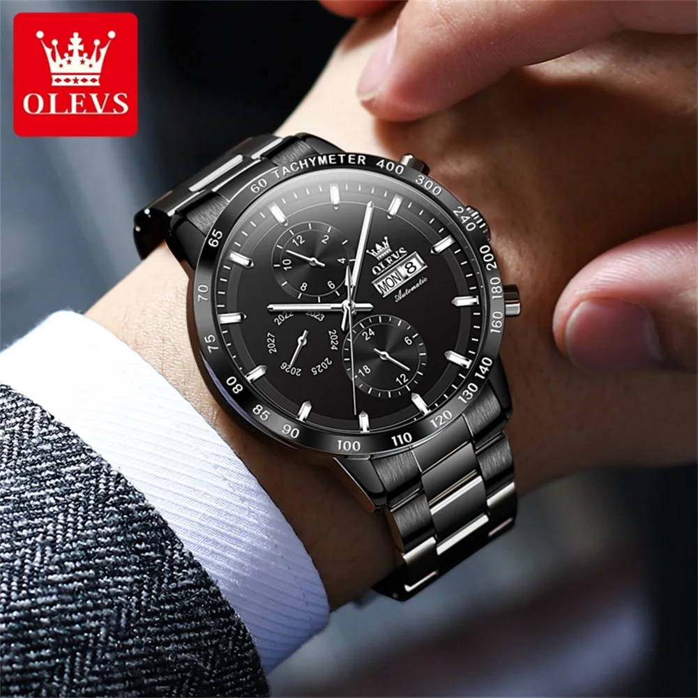 

OLEVS Men Mechanical Watch Luxury Stainless Steel Perpetual Calendar Man Automatic Watch Waterproof Self-winding Watch for Men