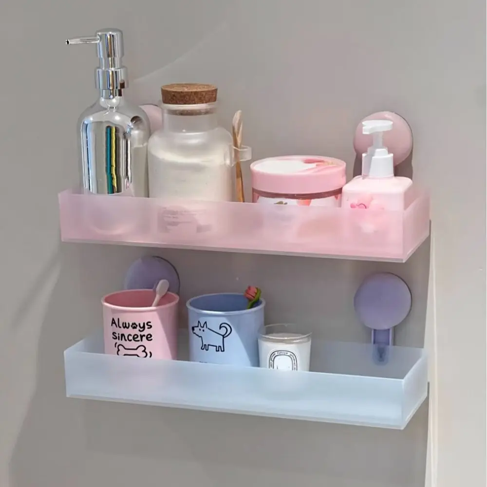 

Frosted Suction Cups Shower Shelves Free Punch Wall Mounted Cosmetics Storage Rack Drainable Space Saving Toilet Shampoo Holder