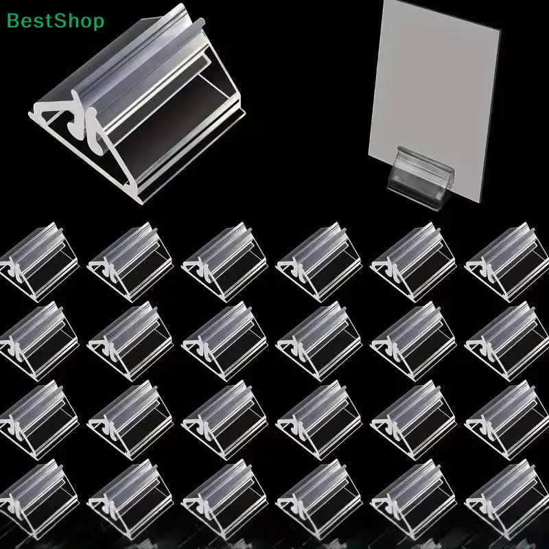 〔Q〕50/100Pcs Mini Table Sign Stands Clear Plastic Wedding Party Cards Holders Business Card Menus Price Tags Pic Display Holder
