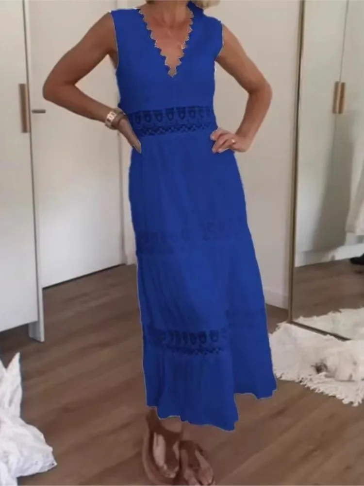 Robe de plage longue pour femmes, Sexy, ajourée, col en v, sans manches, Cover-Up pour Bikini, Maxi, dos nu, robe de vacances, automne, 2026