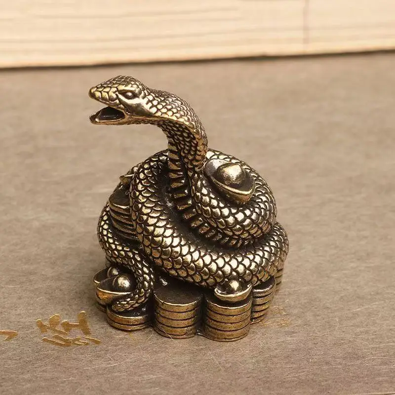 

Pure Copper Lucky Snake Ornaments Home Office Feng Shui Decors Zodiac Snake Figurer Desktop Good Fortune New year Xmas Gifts