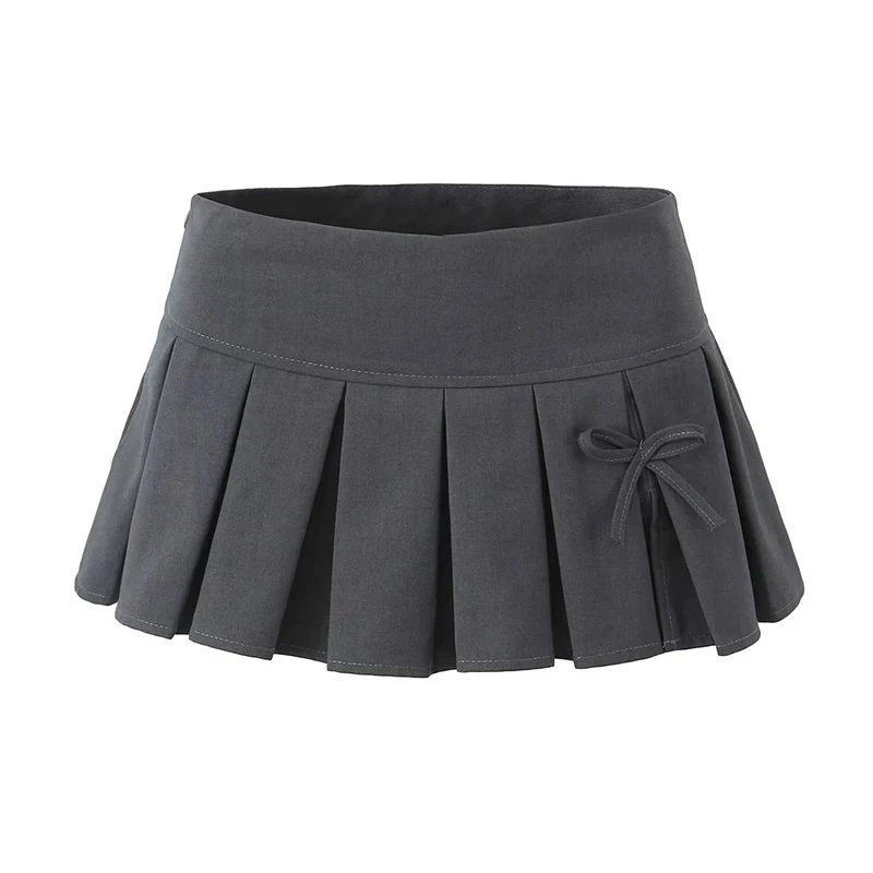 

2024 Women Y2K Aesthetic Casual Short Skirt Sexy Low Waist Bow Tied Mini Skirts Fashion Solid Chic Slim Pleated Skort