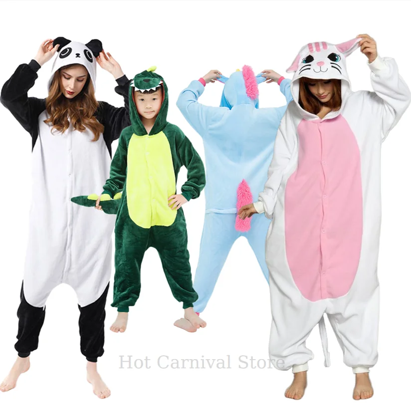 Adult Animal Onesie Kigurumi Tiger Unicorn Cat Costume Kids Winter Jumpsuit Sleepwear Women Panda Cartoon Flannel Couple Pajamas view 4