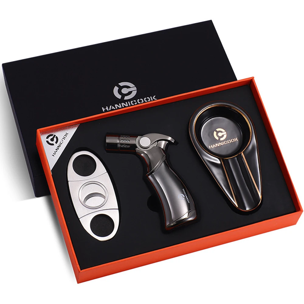 

Cigar Cutter and Lighter Ashtray 3 Pieces Set Cigar Cutter Lighter Single Cigar Ashtray with Gift Box Cigar Accessories for Men
