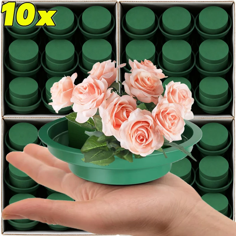 1/10x الطوب رغوة الأزهار الجافة مع وعاء حامل زهور خضراء مستديرة ترتيب الزهور كتل لتقوم بها بنفسك حفل زفاف حديقة ديكور العرض #1