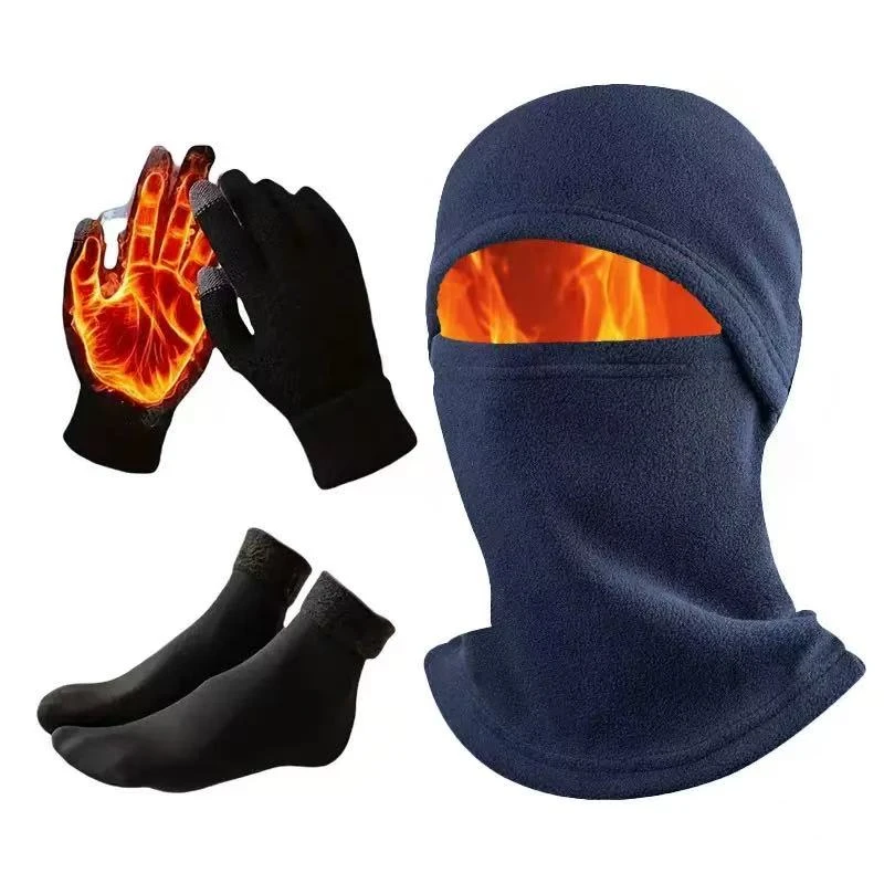 3Pcs Set Perlengkapan Olahraga Musim Dingin Termal, Sarung Tangan & Kaus Kaki, Set Bersepeda Luar Ruangan Unisex, Topi Syal Sarung Tangan Pria Wanita, Set Hangat Bersepeda