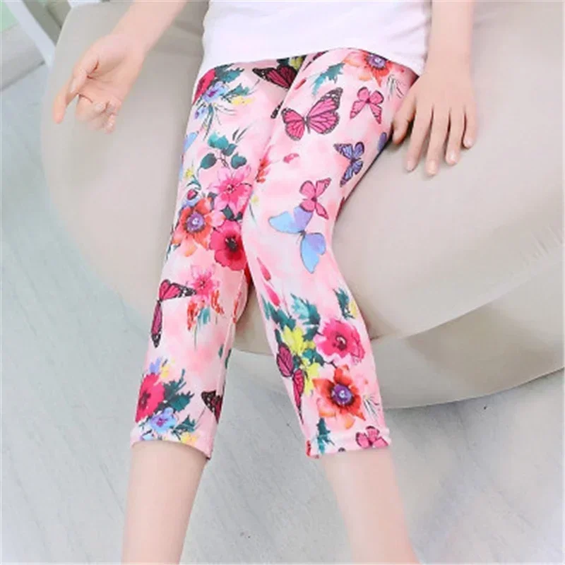 2024 Kids Girls Leggings Spring Summer Flower Printed Children Trousers Girl Casual Skinny Pants Cute Toddler Leggings