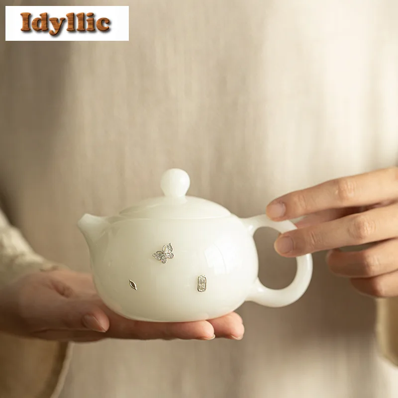 

220 мл посеребренный чайник ручной работы из ледяного нефрита Xishi, чайник ручной работы для заварки чая, чайник с фильтром, чайная церемония, ремесло