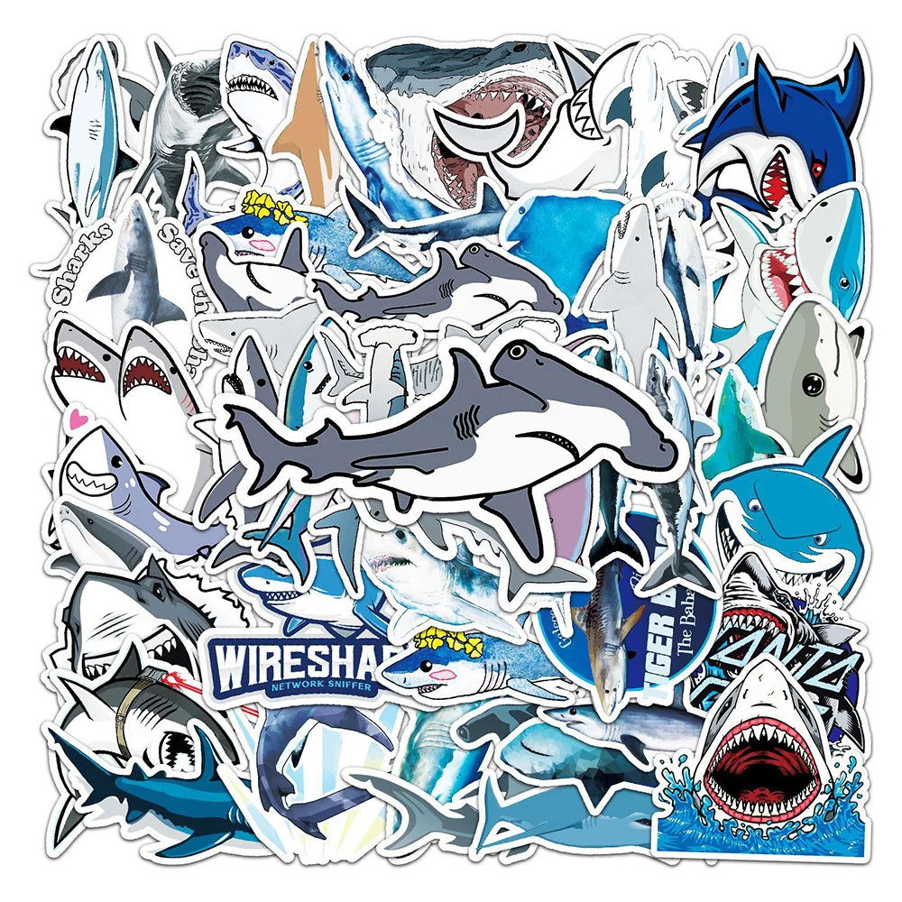 10/30/50pcs Cool Shark Cartoon Stickers Decal DIY Phone Case Stationery Guitar Motorcycle Car Waterproof Fun Classic Toy Sticker