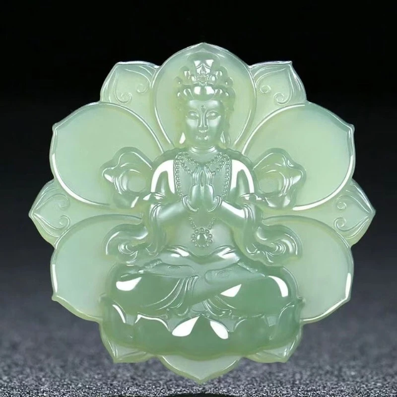 Ondiepe Blauwe Jade Lotus Guanyin Hanger Mannelijke En Vrouwelijke Guanyin Jade Hanger