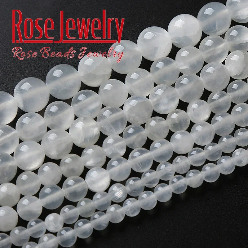 5A Natural Aurora white Gypsum Stone Beads Selenite Clear Stone Round Loose Beads For Jewelry Making Diy Bracelets 6 8 10mm 15\