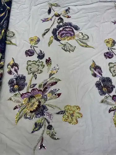 Imagen 2 del producto Lo último en tela de encaje de tul con lentejuelas bordadas suaves y delicadas de alta calidad para vestido de noche de boda U_Ge1578