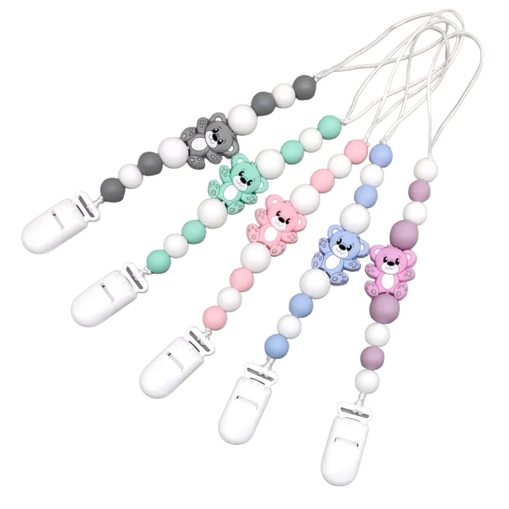 

Зажим для соски ручной работы, цепочка-пустышка, силиконовый медведь, подвеска для прорезывания зубов, держатель для поводка