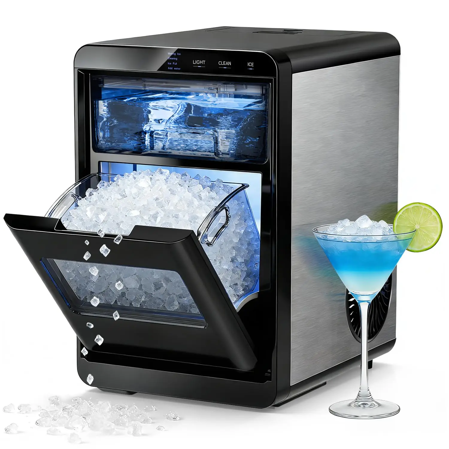 

Nugget Ice Maker Countertop - 44LB/Day, Self-Cleaning Portable Ice Machine with LED Display, 10-15 Minute Fast Ice Making for Ho