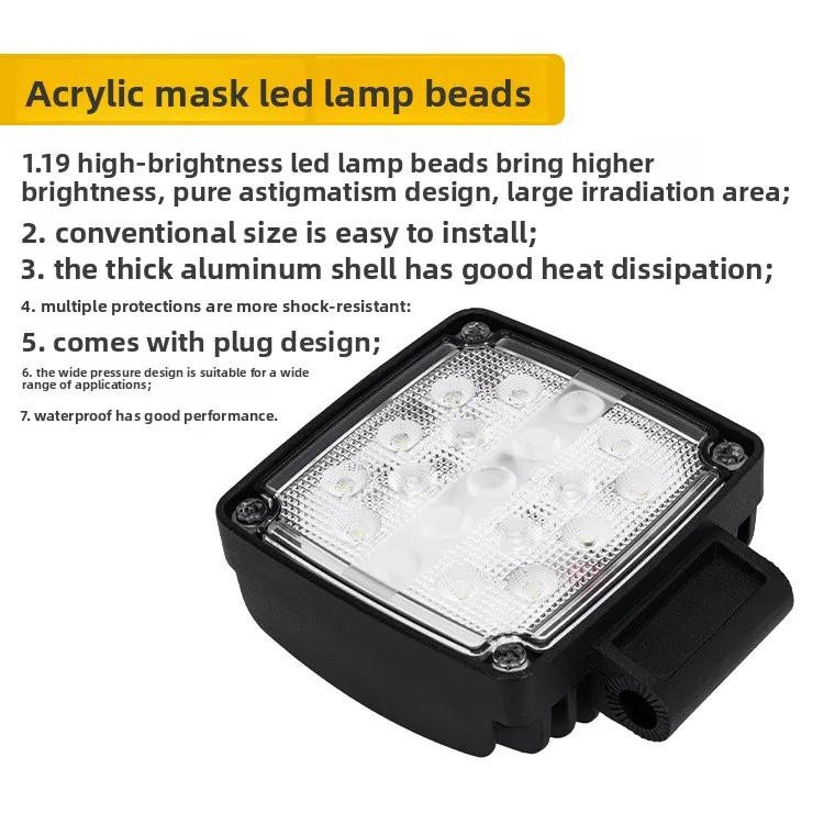 The latest LED work light 4 inch 19 bead excavator seismic arm light with plug 12-60V forklift headlight view 2
