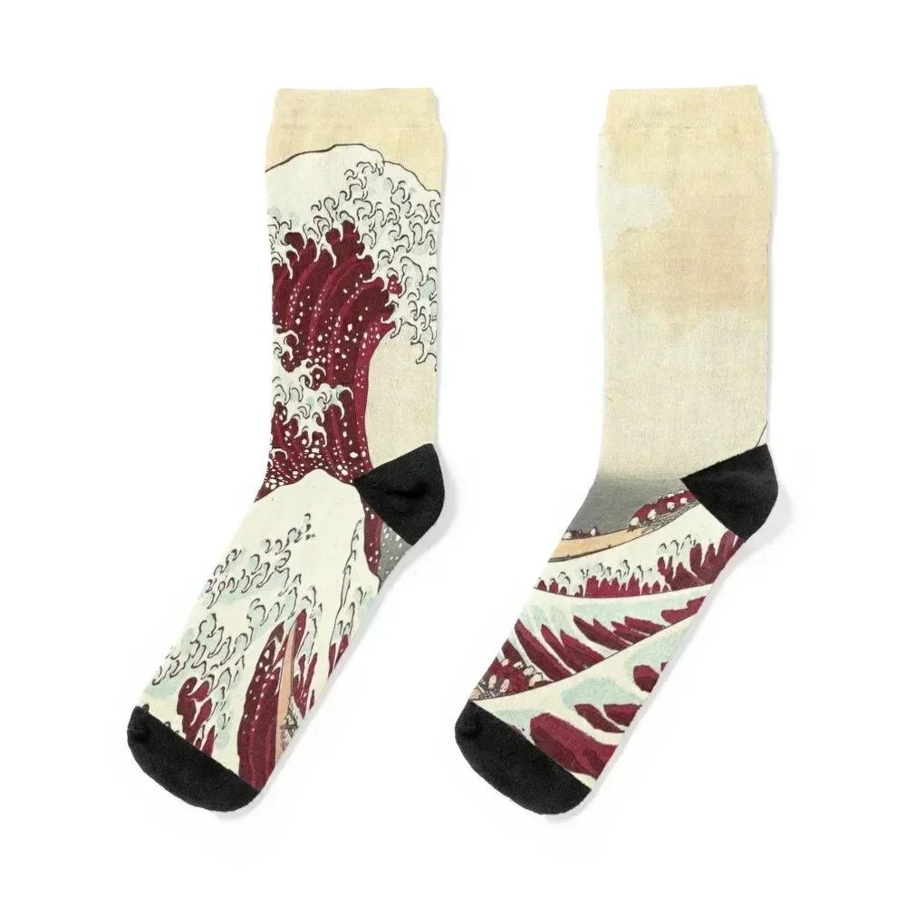 

Great Wave - Kanagawa Night, black, red Socks winter gifts heated hockey christmas stocking Socks For Men Women's