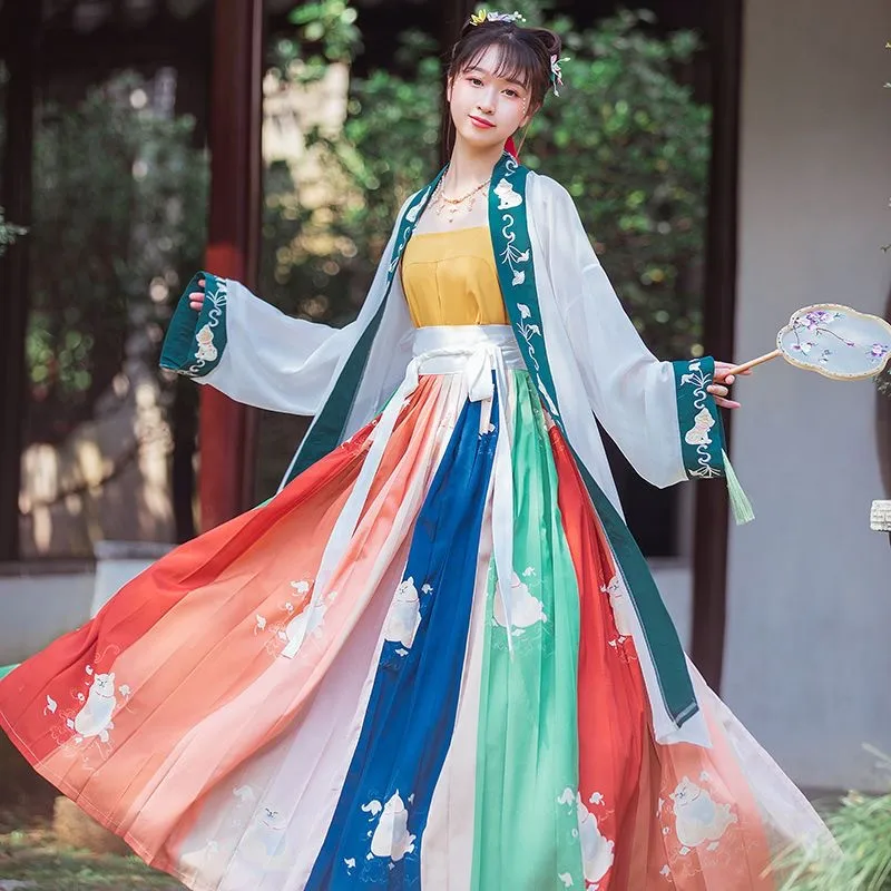 

Women Ancient Hanfu Embroidery Chinese Traditional Festival Stage Performance Costume Elegant Fairy Princess Folk Dance Outfit