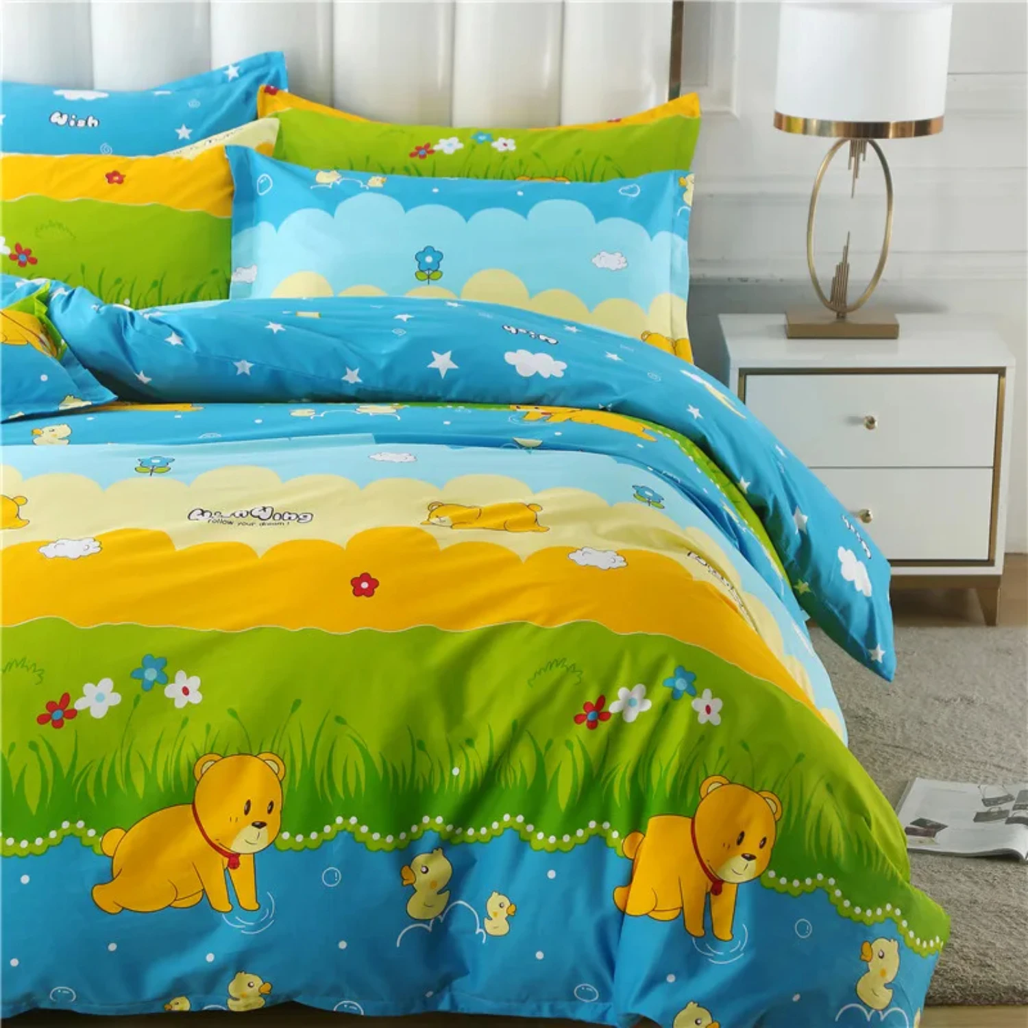 

﻿ 100% Cotton Bedding Comforter Cover Set with Pillowcase housse de couette 220x240 Duvet Cover set Animals Print King Size