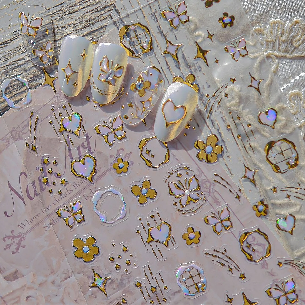 

Metal Flower Butterfly Love Heart Star Dog Bowknot Cloud Apple Punk Rock Irregular Clock Block Moon Y2K Nail Art Stickers Decals