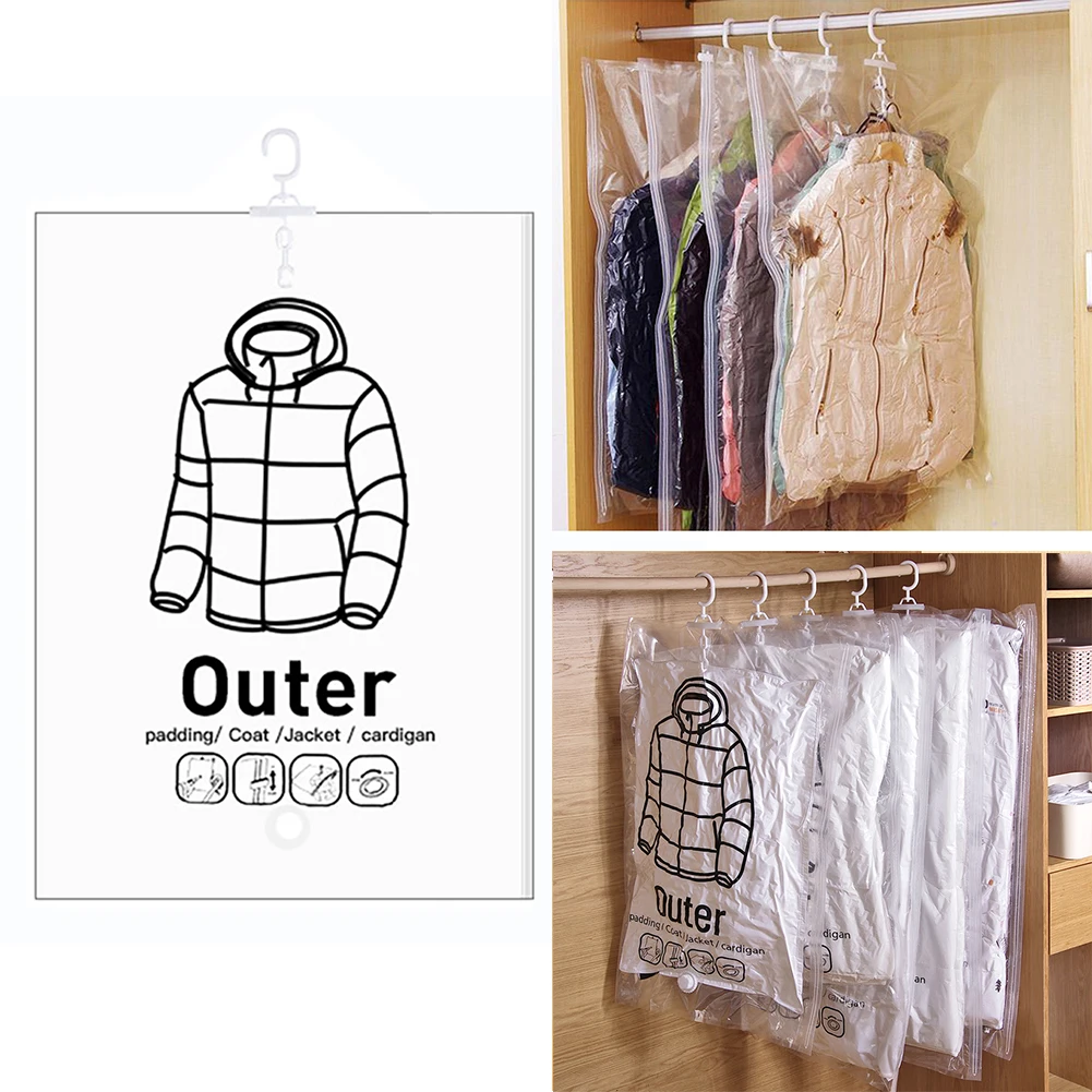 

6Pcs Hang Transparent Vacuum Bag Reusable Clothes Compression Storage Bag Space Saving for Clothes Down Overcoat