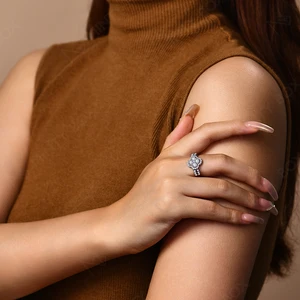 MINTYBOX-18K anel de diamante banhado a ouro branco para mulheres, prata esterlina s925, joias moissanite finas, trevo de quatro folhas, noivado e casamento 12 principais vendas branco diamante - №6