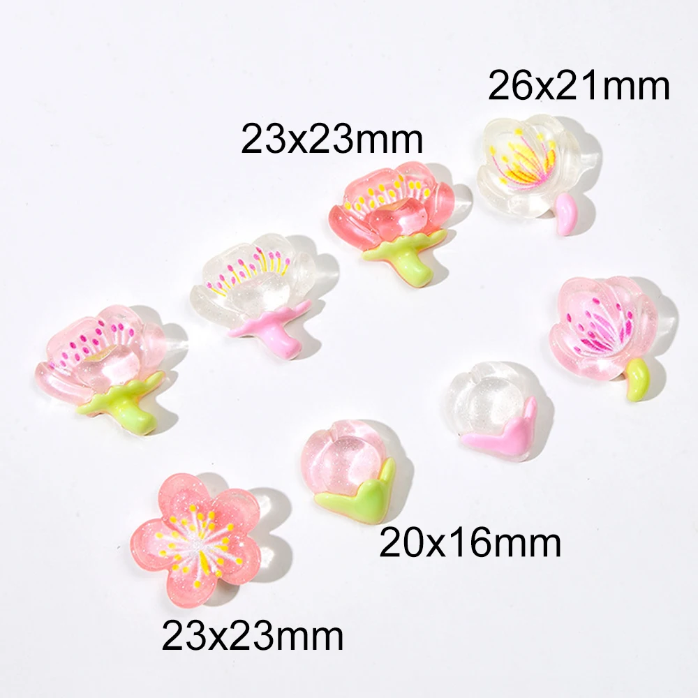 10PCS Clear Cherry Blossom Series Resin Flat Back Cabochons For Hairpin Scrapbooking DIY Jewelry Craft Decoration Accessories