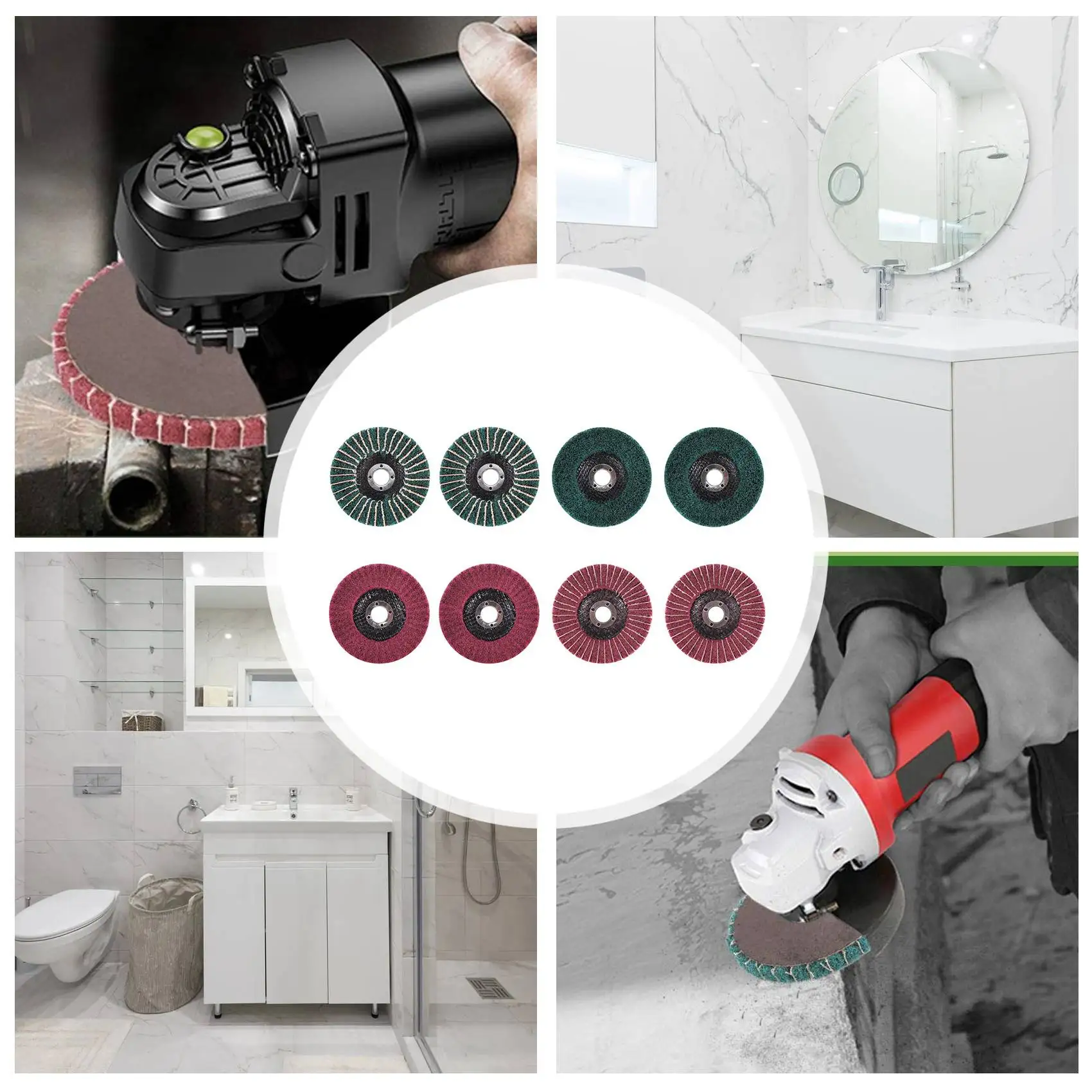 8PCS 4 Inch Red & Green Nylon Fiber Flap Discs Set Assorted Sanding Grinding Buffing Wheels for Angle Grinder