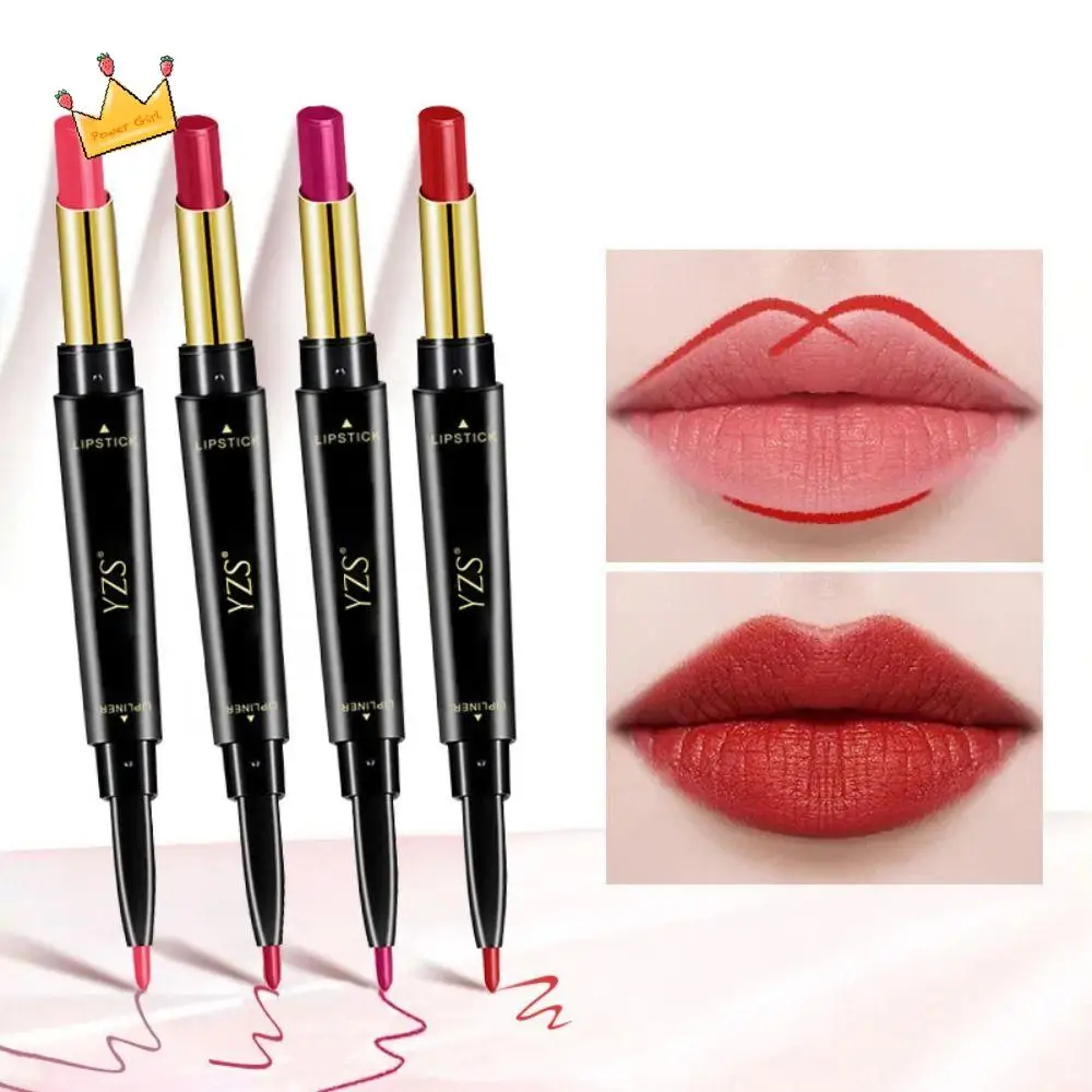 6 Farben Doppelkopf Lip Liner Kosmetik Wasserdicht 2-in-1 Lippenstift Antihaft-Cup Befeuchten Samt Lipliner Bleistift Frauen