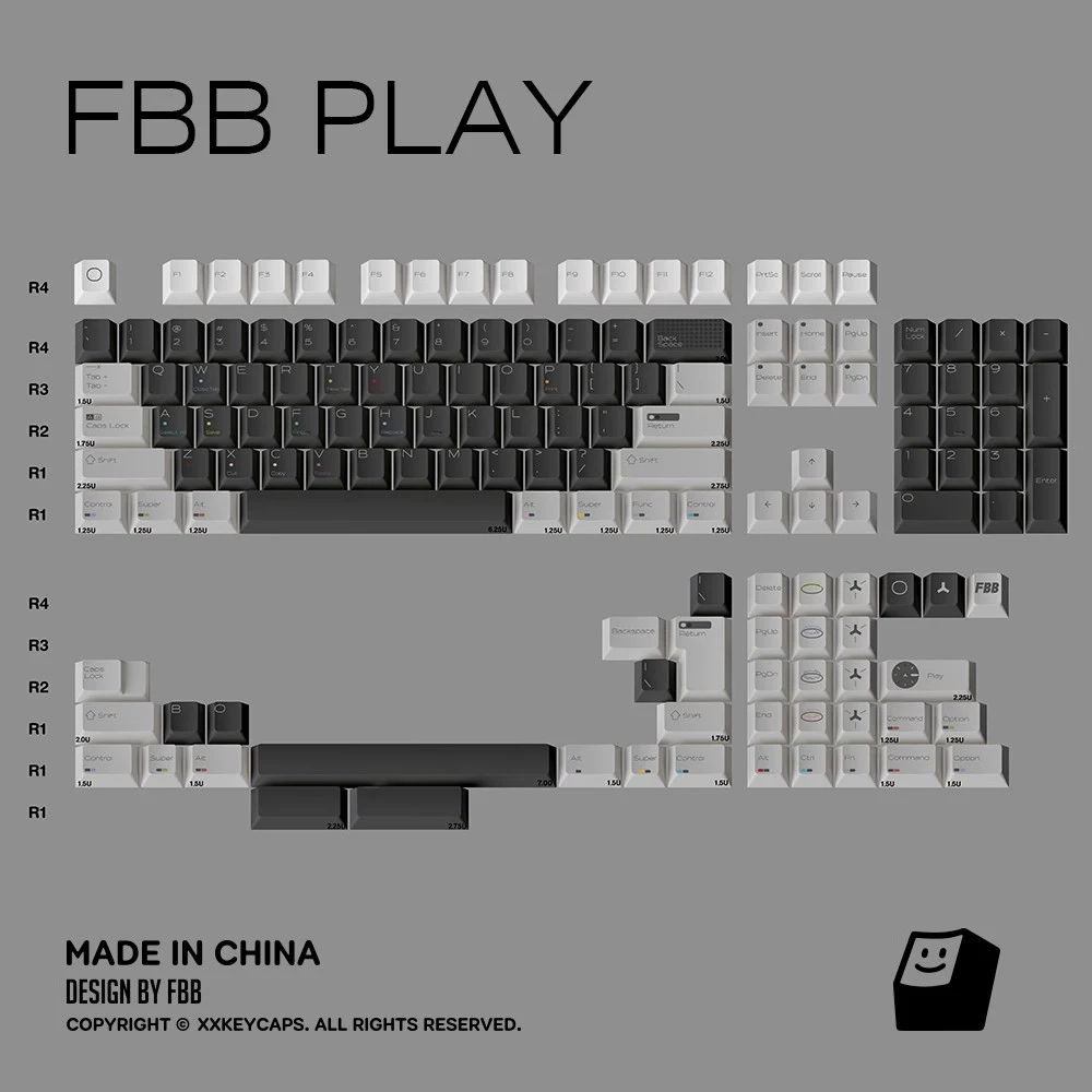 مجموعة أغطية مفاتيح FBB Keycaps Play PBT لـ 60%، 75%، 80%، 96%، 100% لوحات المفاتيح الميكانيكية Keycap Cool Black DIY ملحقات الكمبيوتر